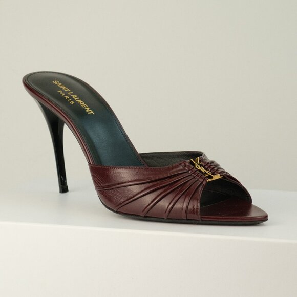 YSL Saint Laurent Babylone 90 Leather Stiletto Mules, Bordeaux, EU 40.5/US 10.5 - Picture 1 of 15